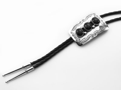 画像2: オニキス&925 シルバー ボロタイ ネイティブアメリカン ナバホ族 ハンドメイド/Navajo Sterling Silver Bolo Tie
