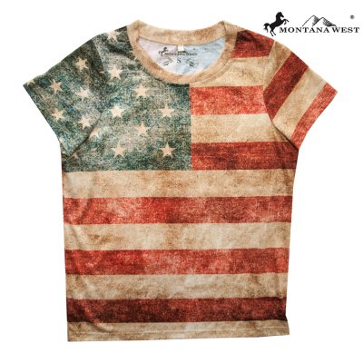 画像1: モンタナウエスト レディース ウエスタン 半袖Tシャツ（星条旗）/Montana West American Flag Short Sleeve T-shirt(Women's)
