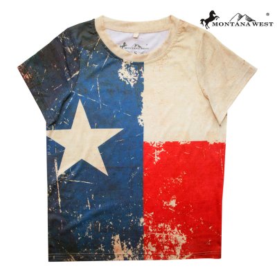 画像1: モンタナウエスト レディース ウエスタン 半袖Tシャツ（テキサスフラッグ）/Montana West Texas Flag Short Sleeve T-shirt(Women's)
