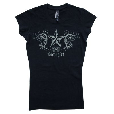 画像1: スター レディース ウエスタン Tシャツ（ブラック）/RU Cowgirl Star Black Burnout T-shirt(Women's)