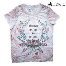 画像1: モンタナウエスト フラワー フェザー レディース ウエスタン 半袖Tシャツ（ピンク）/Montana West WILD HEART GYPSY SOUL AND FREE SPIRIT Short Sleeve T-shirt(Women's) (1)