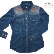 画像1: ライアン マイケル レディース ウエスタン シャツ（デニムブルー・長袖）S/Ryan Michael Long Sleeve Western Shirt(Women's) (1)
