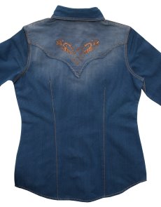 画像4: ライアン マイケル レディース ウエスタン シャツ（デニムブルー・長袖）S/Ryan Michael Long Sleeve Western Shirt(Women's) (4)