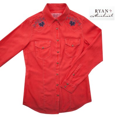 画像1: ライアン マイケル 刺繍 レディース ウエスタン シャツ（トマトレッド・長袖）S/Ryan Michael Long Sleeve Western Shirt(Women's)