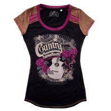 画像1: パンハンドルスリム ローズ刺繍 ラインストーン ウエスタン 半袖 Tシャツ カントリーギター カントリースイートハート（ブラック）/Panhandle Short Sleeve T-shirt(Women's) (1)