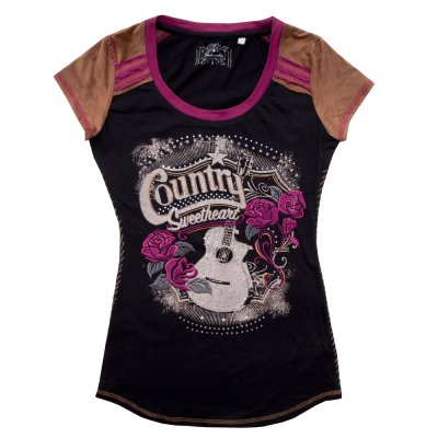 画像2: パンハンドルスリム ローズ刺繍 ラインストーン ウエスタン 半袖 Tシャツ カントリーギター カントリースイートハート(ブラック)/Panhandle Short Sleeve T-shirt(Women's)