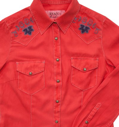 画像2: ライアン マイケル 刺繍 レディース ウエスタン シャツ（トマトレッド・長袖）S/Ryan Michael Long Sleeve Western Shirt(Women's)