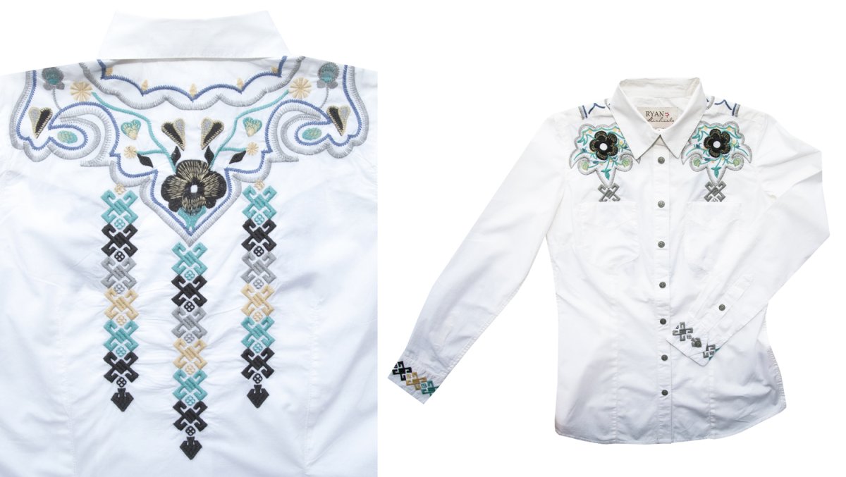 画像3: ライアン マイケル フローラル刺繍 スナップフロントレディース ウエスタン シャツ（ホワイト・長袖）XS/Ryan Michael Long Sleeve Western Shirt(Women's) (3)