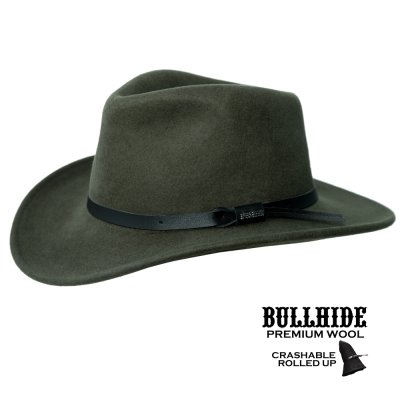 画像1: ブルハイド クラッシャブル ロールアップ ウール ハット ボイジャー（オリーブ）大きいサイズもあり/Bullhide Crashable Rolled Up Wool Hat Voyager(Olive) 