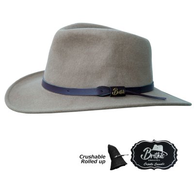 画像1: 大きいサイズのハット ブリットリ クラッシャブル ロールアップ ウール ハット ボイジャー（サンド）/Brittoli Crashable Rolled Up Wool Hat Voyager(Sand) by Montecarlo Hat Co.