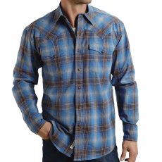 画像2: ステットソン フランネル ウエスタンシャツ（ブルー・ブラウン/長袖）S/Stetson Flannel Long Sleeve Western Shirt Blue/Brown Plaid (2)