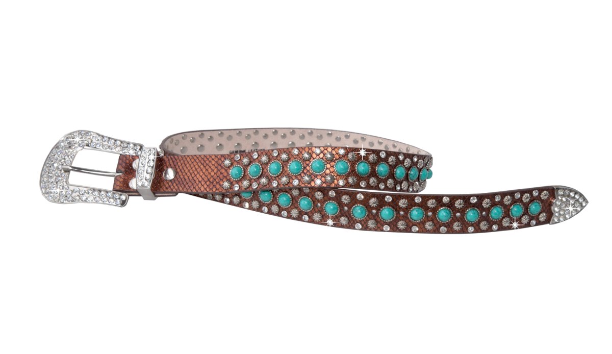 画像2: ターコイズ・ラインストーン ウエスタン レザーベルト（ブラウン）/Blazin Roxx Western Leaher Belt(Brown) (2)