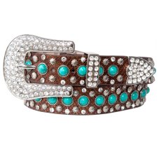 画像1: ターコイズ・ラインストーン ウエスタン レザーベルト（ブラウン）/Blazin Roxx Western Leaher Belt(Brown) (1)