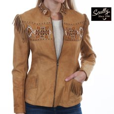 画像1: スカリー ビーズ&スタッズ フリンジ レザー ジャケット(バックスキン)/Scully Beaded Fringe Leather Jacket Buckskin(Women's) (1)