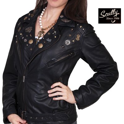 画像1: スカリー メタルスタッズ レディース モーターサイクル ジャケット ライダー ジャケット(ブラック)/Scully Motorcycle Jacket Black(Women's)