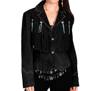 画像1: スカリー ビーズ&コンチョ スタッズ フリンジ レザー ジャケット(ブラック)/Scully Beaded Fringe Leather Jacket Black(Women's)