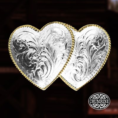 画像1: クラムライン ダブル ハート ベルト バックル(シルバー・ゴールド)/Crumrine Double Heart Belt Buckle(Silver/Gold)