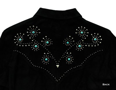 画像2: スカリー ターコイズ&シルバースタッズ レザー ウエスタン シャツ ジャケット(ブラック)/Scully Leather Shirt Jacket Black(Women's)