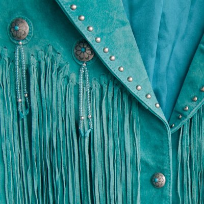 画像2: スカリー ビーズ&コンチョ スタッズ フリンジ レザー ジャケット（ターコイズ）S/Scully Beaded Fringe Leather Jacket Turquoise(Women's)