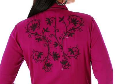 画像3: ラングラー フローラル刺繍 ラインストーン スマイルポケット ウエスタン シャツ ラズベリー（長袖/レディース）/Wrangler Embroidered Long Sleeve Western Shirt Raspberry(Women's)