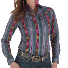 画像2: ラングラー サウスウエスト アズテック ウエスタン シャツ（長袖/レディース）/Wrangler Long Sleeve Western Shirt Grey/Pink(Women's) (2)