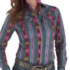 画像1: ラングラー サウスウエスト アズテック ウエスタン シャツ（長袖/レディース）/Wrangler Long Sleeve Western Shirt Grey/Pink(Women's) (1)