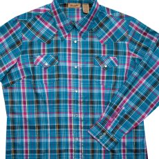 画像2: ラングラー スナップフロント ウエスタン シャツ ブルー（長袖/レディース）大きいサイズ L（身幅57cm）/Wrangler Long Sleeve Western Shirt Blue Plaid(Women's) (2)