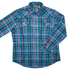 画像1: ラングラー スナップフロント ウエスタン シャツ ブルー（長袖/レディース）大きいサイズ L（身幅57cm）/Wrangler Long Sleeve Western Shirt Blue Plaid(Women's) (1)