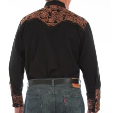 画像4: スカリー ウエスタン 刺繍シャツ（長袖/ブラック・ブラウン）/Scully Long Sleeve Embroidered Western Shirt (Men's) (4)