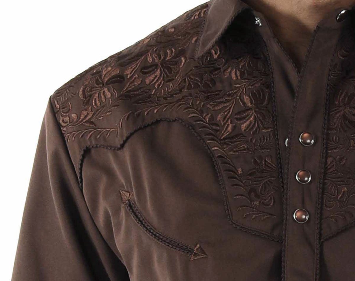 画像4: スカリー ウエスタン 刺繍シャツ（長袖/モカブラウン）S/Scully Long Sleeve Embroidered Western Shirt (Men's) (4)