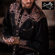 画像1: スカリー ウエスタン 刺繍シャツ（長袖/ブラック・ブラウン）/Scully Long Sleeve Embroidered Western Shirt (Men's) (1)