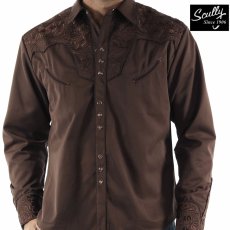 画像1: スカリー ウエスタン 刺繍シャツ（長袖/モカブラウン）S/Scully Long Sleeve Embroidered Western Shirt (Men's) (1)