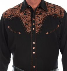 画像3: スカリー ウエスタン 刺繍シャツ（長袖/ブラック・ブラウン）/Scully Long Sleeve Embroidered Western Shirt (Men's) (3)
