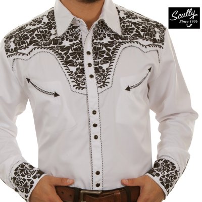 画像1: スカリー ウエスタン 刺繍シャツ(長袖/アイボリー・ブラック)S/Scully Long Sleeve Embroidered Western Shirt (Men's)