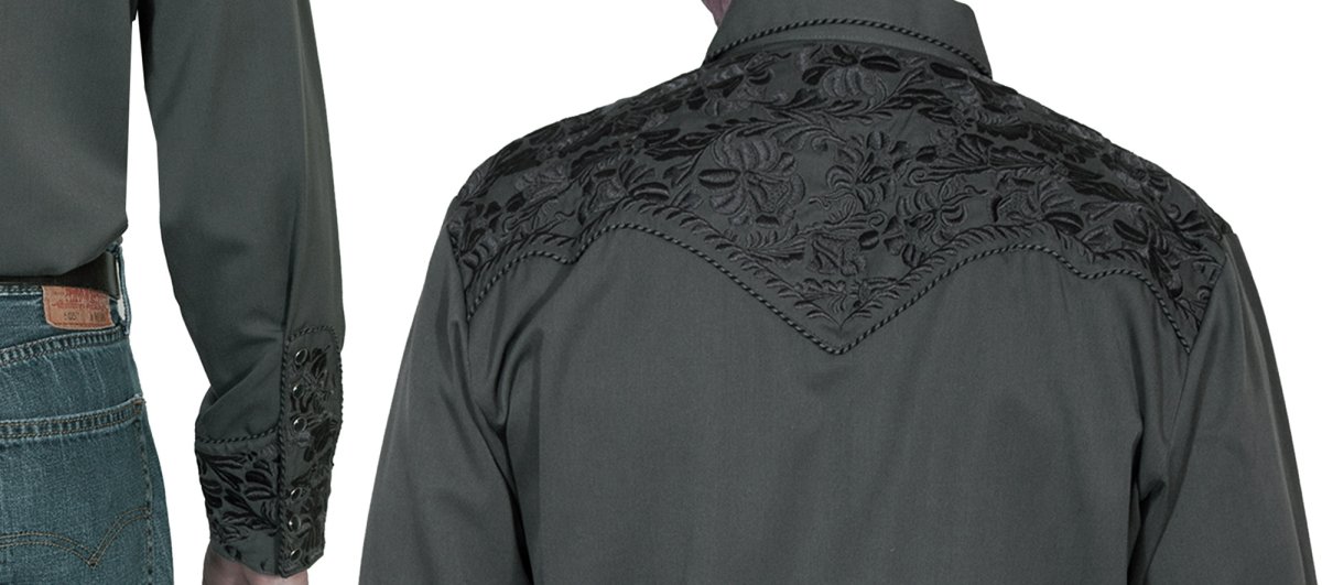 画像2: スカリー ウエスタン 刺繍 シャツ（長袖/チャコール）/Scully Long Sleeve Embroidered Western Shirt(Men's) (2)