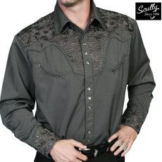 画像1: スカリー ウエスタン 刺繍 シャツ（長袖/チャコール）/Scully Long Sleeve Embroidered Western Shirt(Men's) (1)