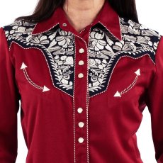 画像2: スカリー 刺繍 ウエスタン シャツ（長袖/レッド・シルバー・ネイビー）S/Scully Long Sleeve Western Shirt(Women's)  (2)