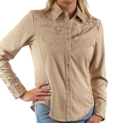 画像1: スカリー 刺繍 ウエスタン シャツ（長袖/サンド）S/Scully Long Sleeve Western Shirt(Women's)