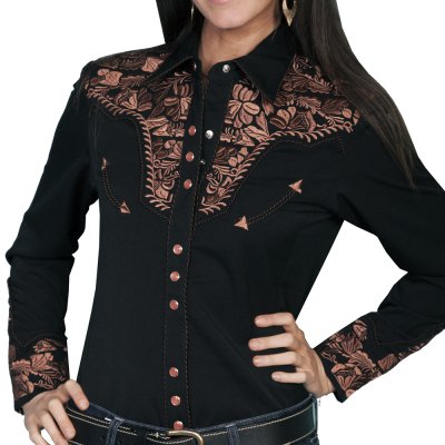 画像1: スカリー 刺繍 ウエスタン シャツ（長袖/ブラック・ブラウン）S/Scully Long Sleeve Western Shirt(Women's) 