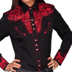画像1: スカリー 刺繍 ウエスタン シャツ（長袖/ブラック・クリムゾン）/Scully Long Sleeve Western Shirt(Women's) (1)