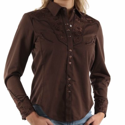 画像1: スカリー 刺繍 ウエスタン シャツ（長袖/モカ）S/Scully Long Sleeve Western Shirt(Women's)