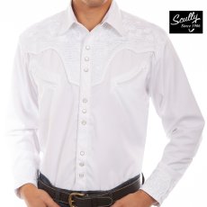 画像1: スカリー ウエスタン 刺繍 シャツ（長袖/ホワイト・ホワイト）S（身幅56cm）/Scully Long Sleeve Embroidered Western Shirt(Men's) (1)