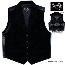 画像1: スカリー スナップフロント ブラックレザー＆サウスウエストパターンバック ベスト（ブラック）/Scully Genuine Leather Southwest Knit Pattern Back Vest(Black) (1)