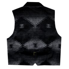 画像2: スカリー スナップフロント ブラックレザー＆サウスウエストパターンバック ベスト（ブラック）/Scully Genuine Leather Southwest Knit Pattern Back Vest(Black) (2)