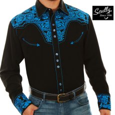 画像1: スカリー ウエスタン 刺繍 シャツ（長袖/ブラック・ロイヤルブルー）S/Scully Long Sleeve Embroidered Western Shirt(Men's) (1)