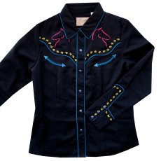 画像1: スカリー ホース・馬 刺繍 ウエスタン シャツ（長袖/ブラック・マルチカラー）S/Scully Long Sleeve Horse Silhouettes Western Shirt(Women's)  (1)