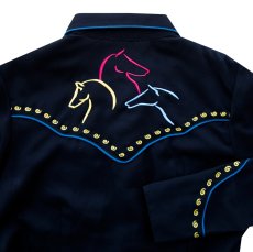画像2: スカリー ホース・馬 刺繍 ウエスタン シャツ（長袖/ブラック・マルチカラー）S/Scully Long Sleeve Horse Silhouettes Western Shirt(Women's)  (2)