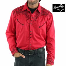画像2: スカリー ウエスタン 刺繍 シャツ（長袖/クリムゾン・ブラック）L（身幅64cm）/Scully Long Sleeve Embroidered Western Shirt(Men's) (2)