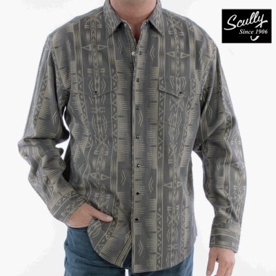 画像1: スカリー ウエスタンシャツ(長袖/サウスウエスト・トープ)L(身幅60cm,61cm,62cm)/Scully Long Sleeve Signature Shirt Western Shirt (Men's)