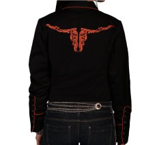 画像4: スカリー テキサスロングホーン 刺繍 ウエスタン シャツ（長袖/ブラック・バーントオレンジ）/Scully Long Sleeve Tooled longhorn design Western Shirt(Women's)  (4)